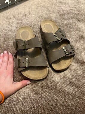 Kids Double-Buckle Brown Slide Sandals - Size 13